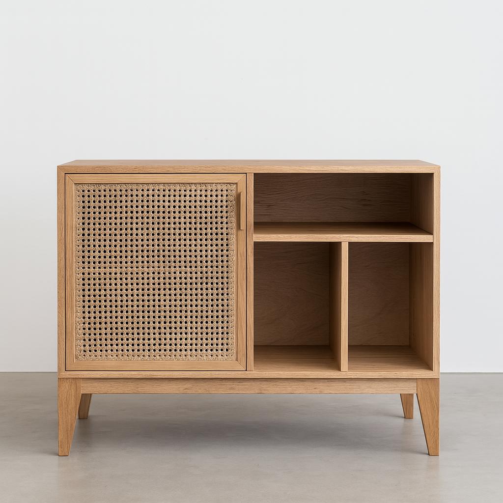 Buffet castaño natural y ratán