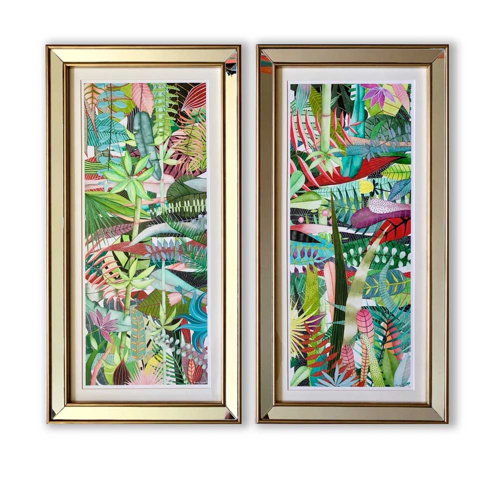 Dos Cuadros Tropicales marco espejo 67 x 38 cm – hogari