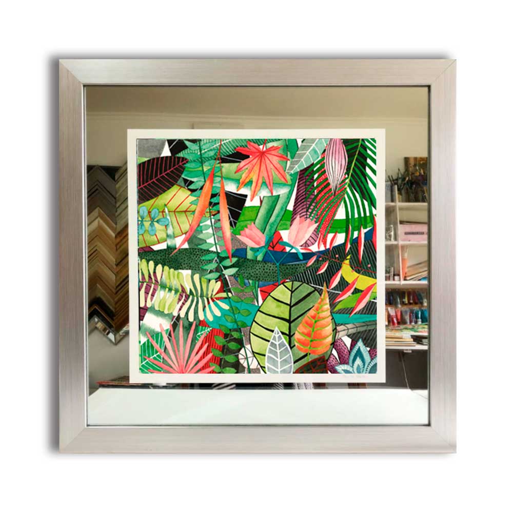 Cuadro Tropical 3 marco plata fondo espejo 55 x 55 cm – hogari