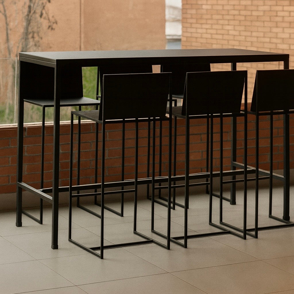 Mesa bar y 6 sillas metal