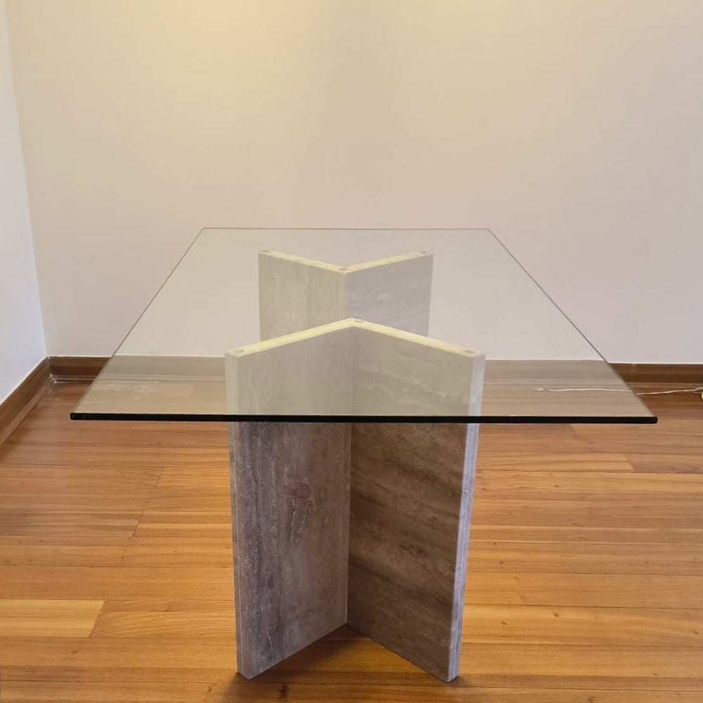 Mesa de comedor vidrio estructura mármol