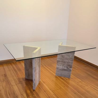 Mesa de comedor vidrio estructura mármol