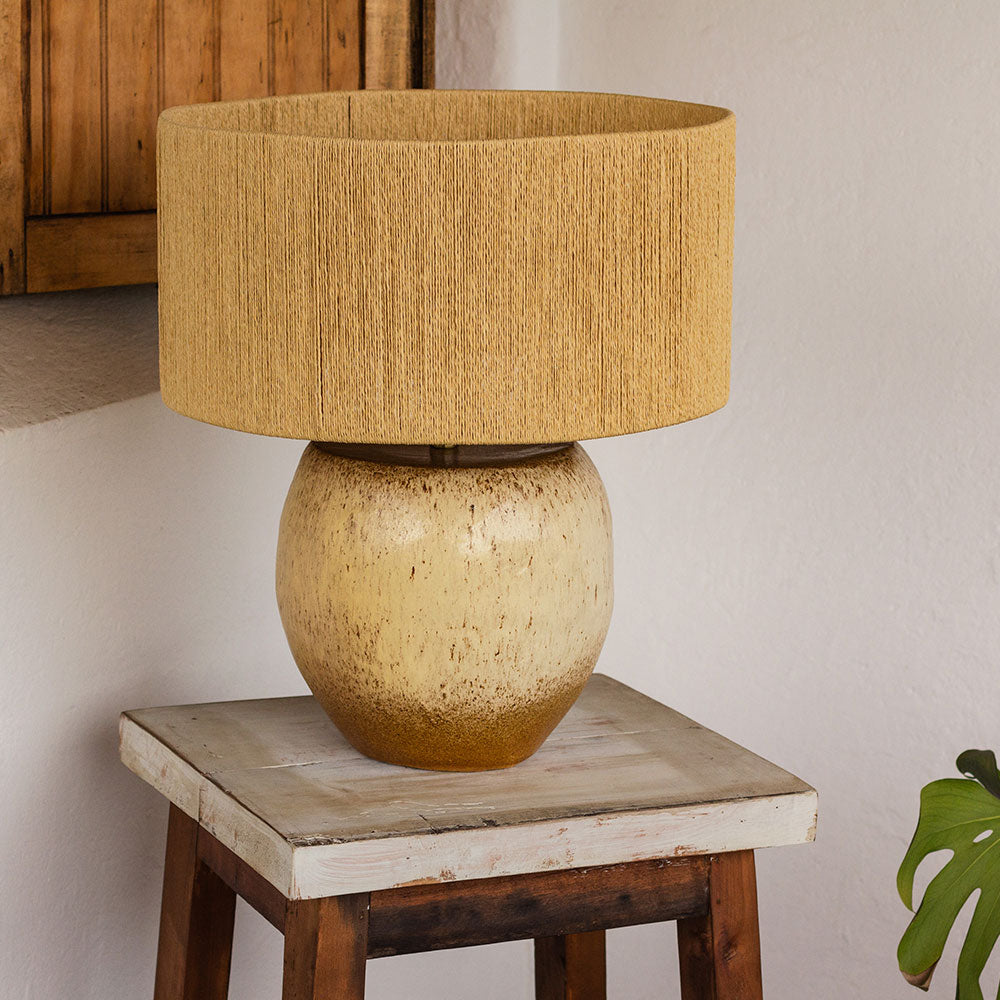 Lámpara de mesa LI cerámica gres Rafia/Crema