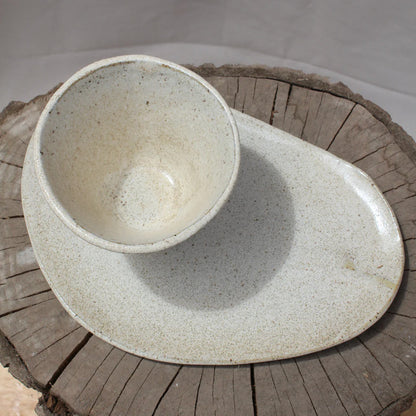 Plato y pocillo picoteo cerámica gres