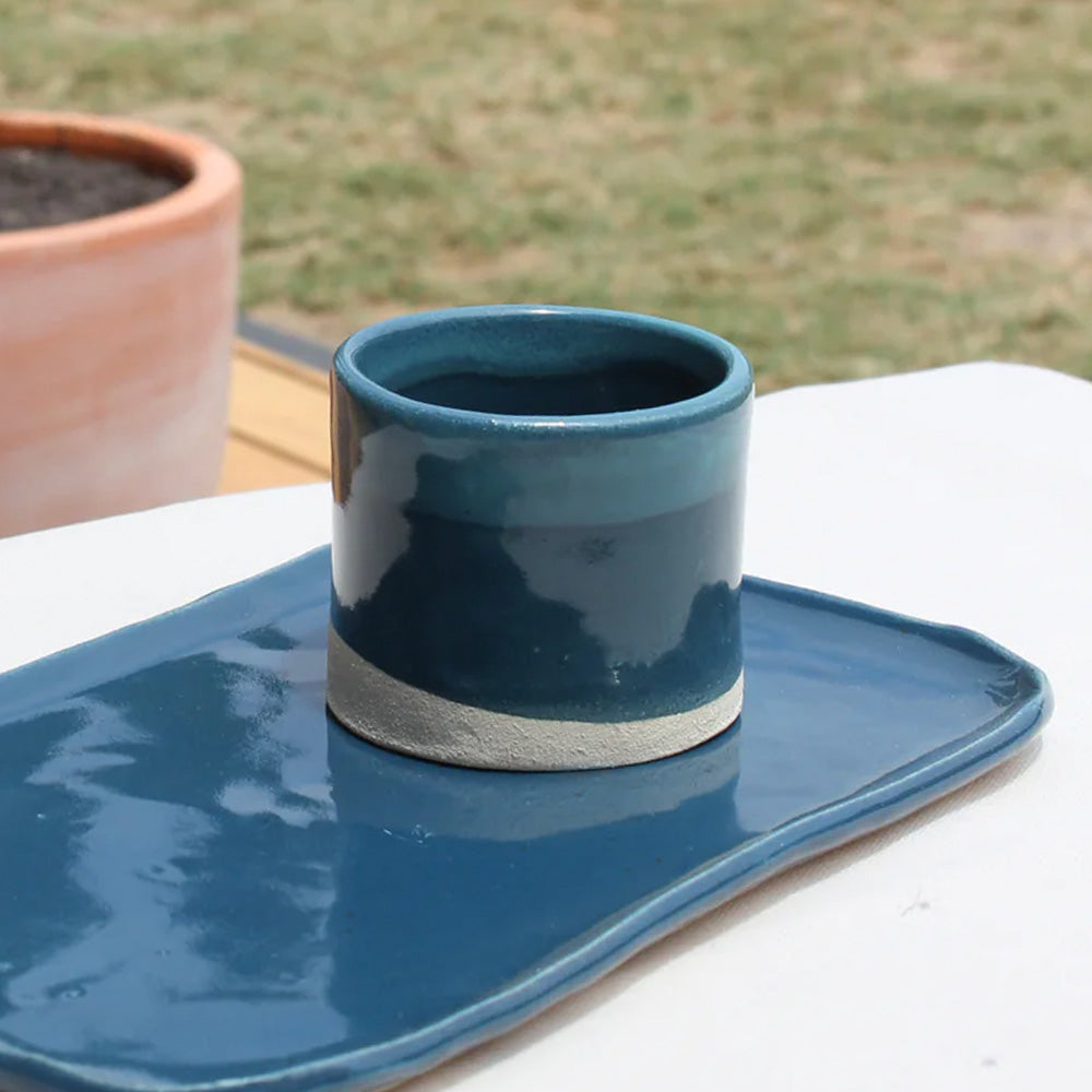 Plato y pocillo blue picoteo cerámica gres