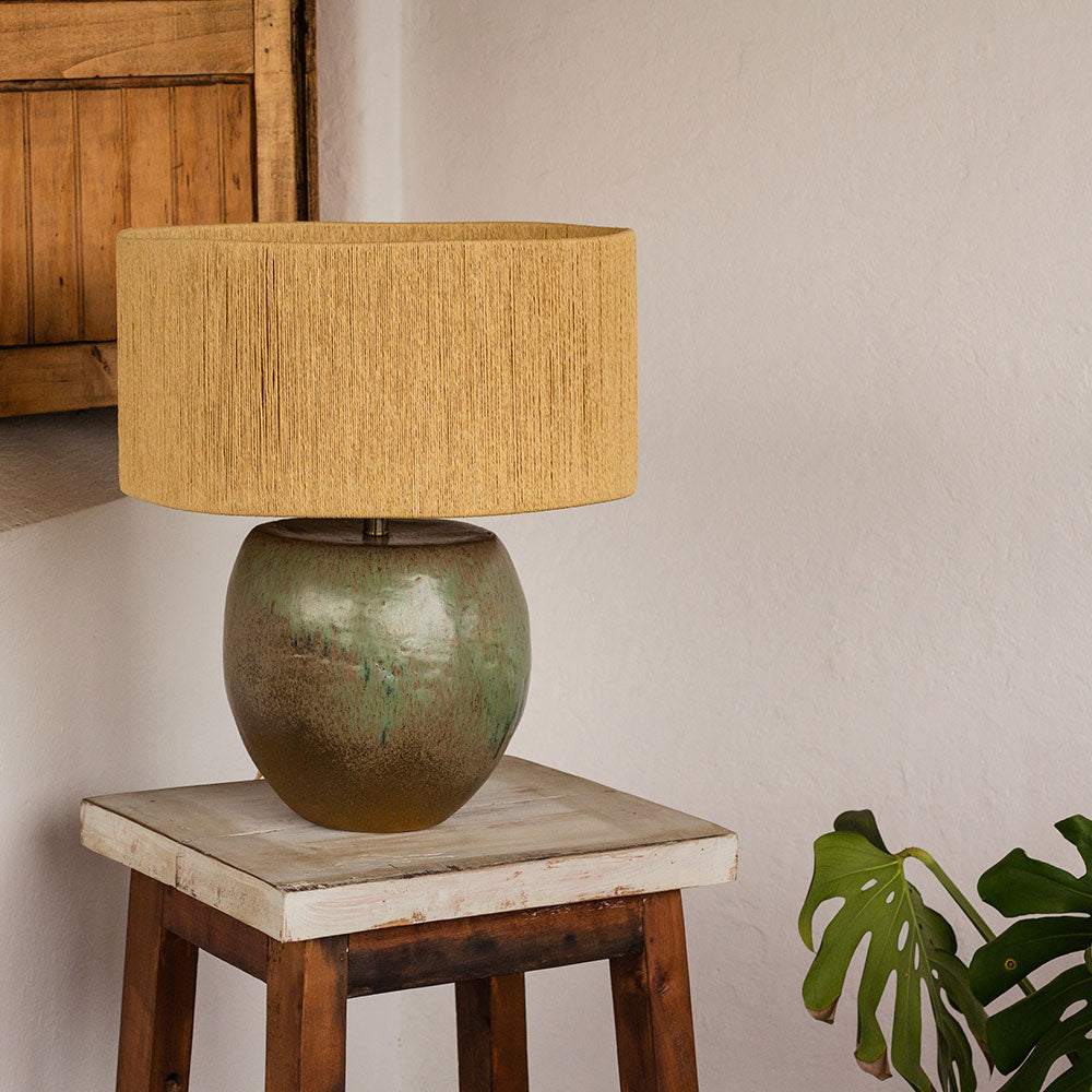 Lámpara de mesa LI cerámica gres Rafia/Verde