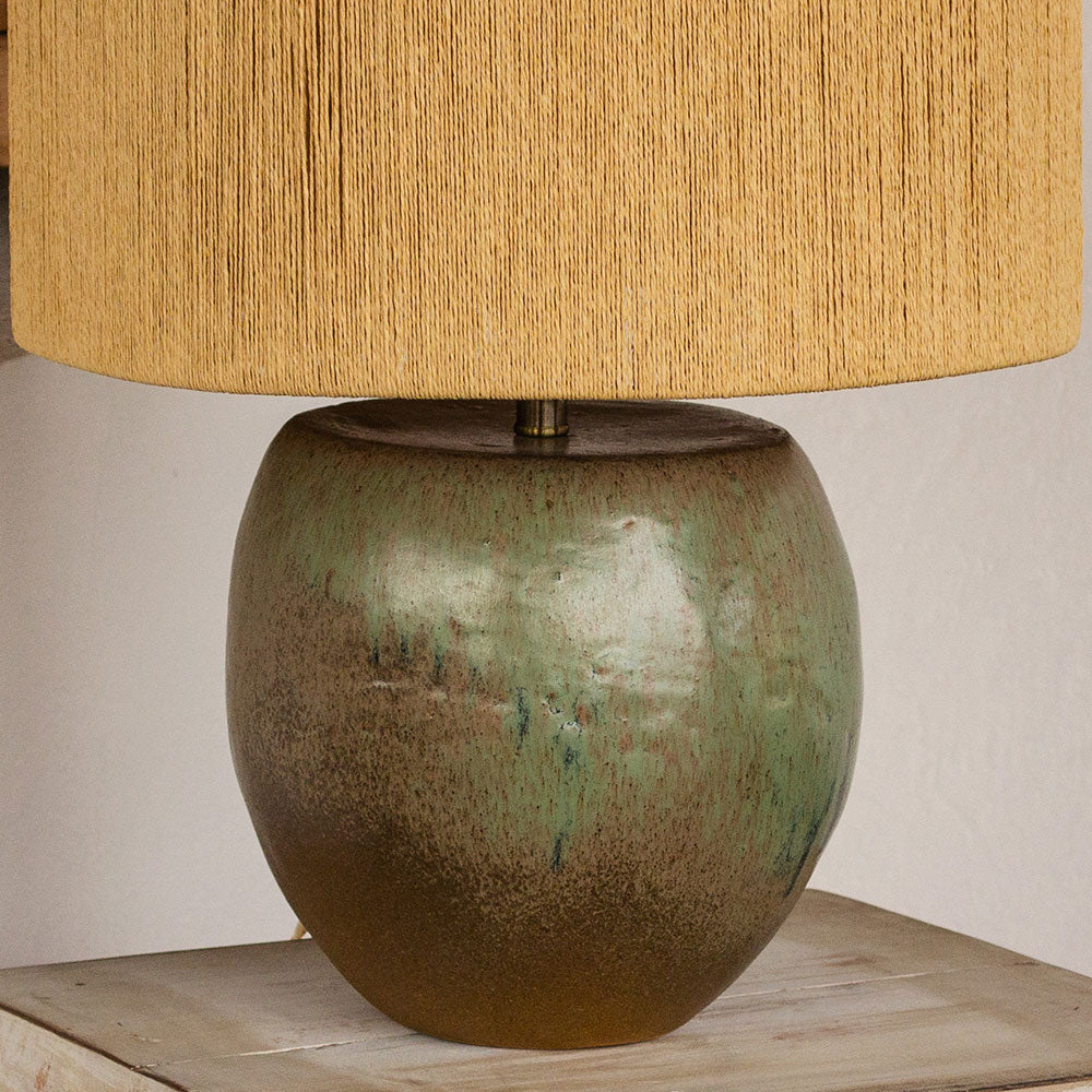 Lámpara de mesa LI cerámica gres Rafia/Verde