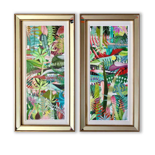 Dos Cuadros Tropicales marco espejo 67 x 38 cm